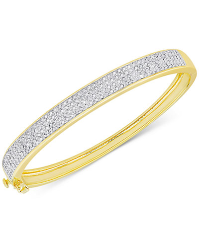 Diamond Pave Hinged Bangle Bracelet (1 ct. t.w.) in Sterling Silver or 18k Yellow or Rose Gold over Sterling Silver