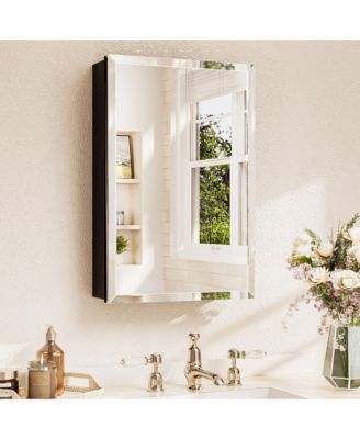 Frameless Surface/Recessed Aluminum Beveled Mirrored Rectangle Medicine Cabinet With Adjustable Shelves