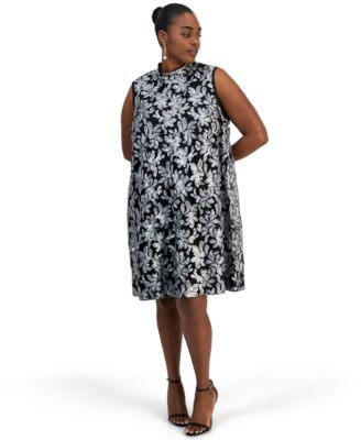 Plus Size Trapeze Sequin Mock Neck Dress