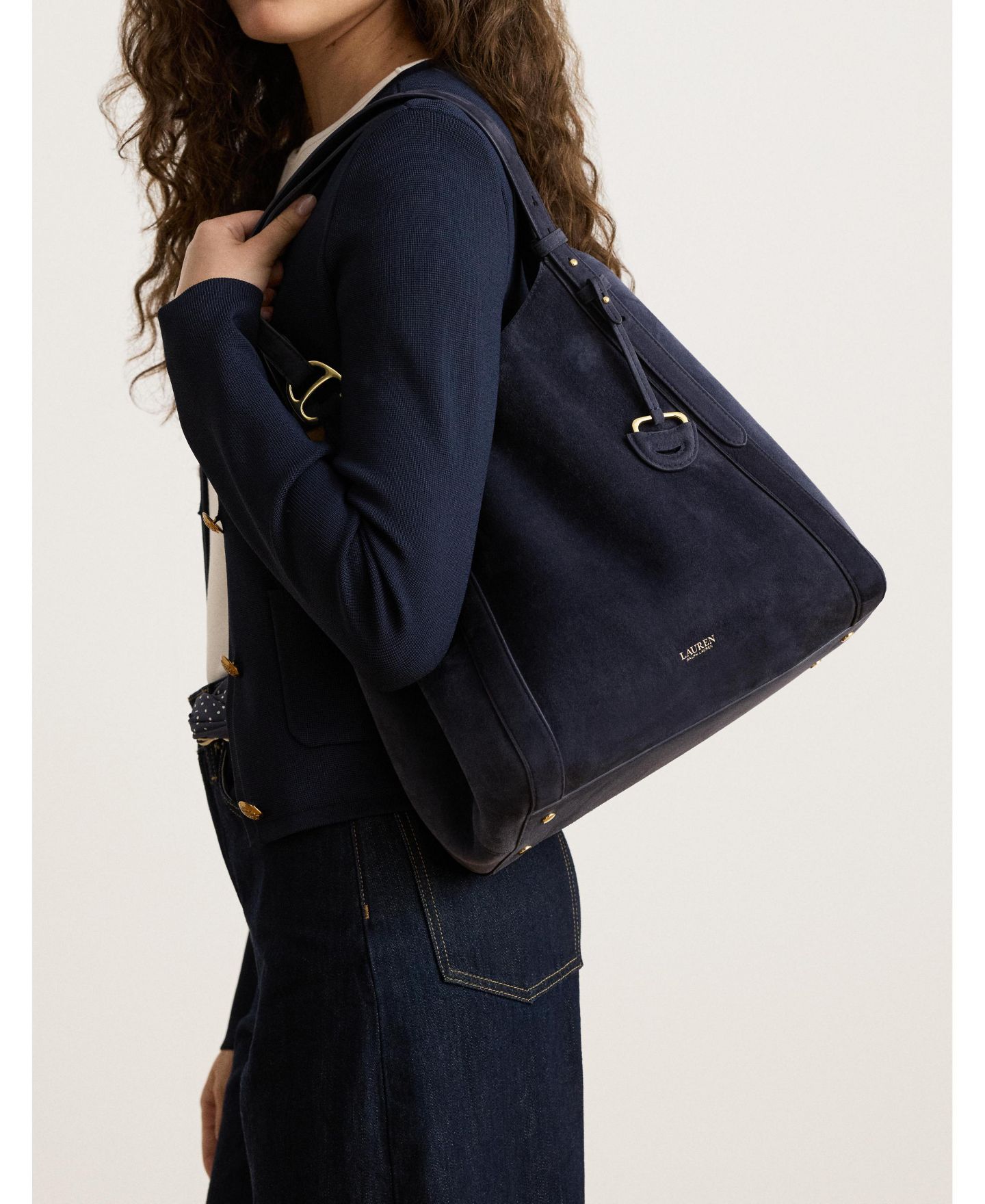 Женская сумка Lauren Ralph Lauren Tasha Extra-Large Suede Tote Handbag, цвет: Тёмно-синий — фото 2