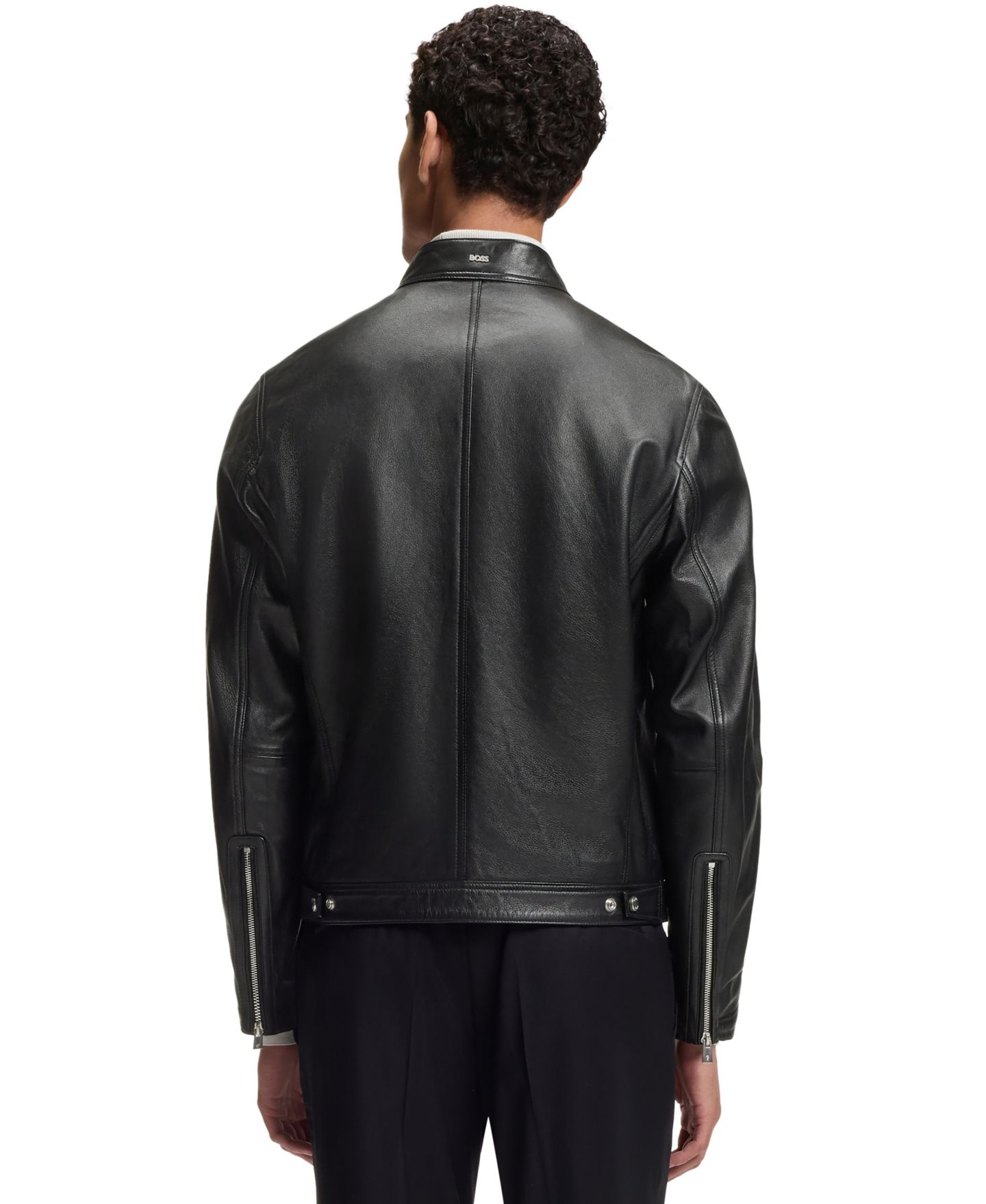Мужская куртка Hugo Boss Grained-Leather Regular-Fit Motorcycle, цвет: Чёрный — фото 7