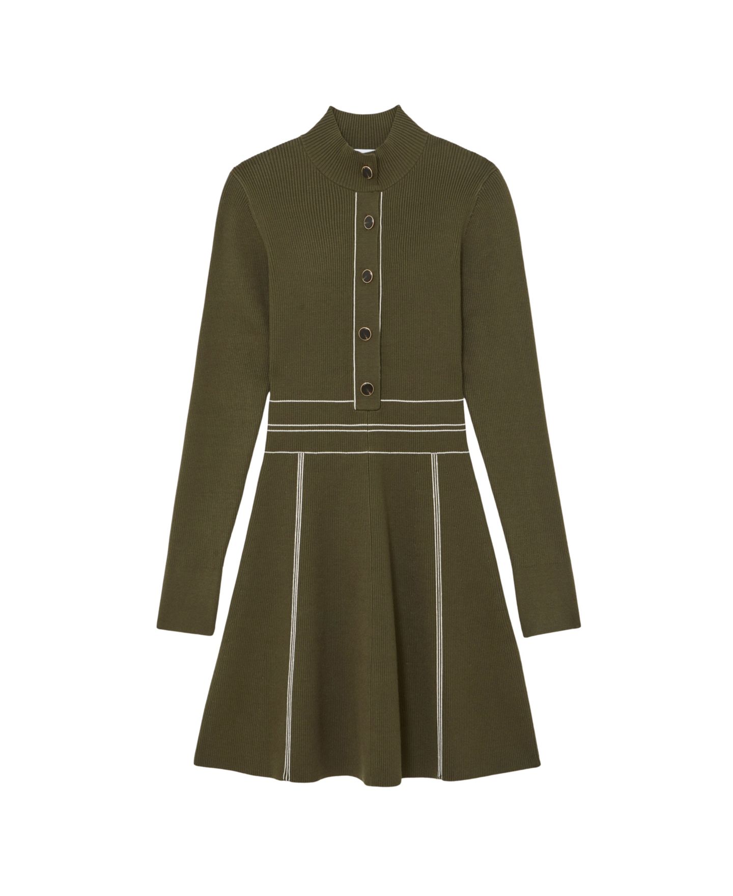 Женское платье REISS Alex Mock-Neck Long-Sleeve Rib-Knit Mini Sweater Dress, цвет: Хаки — фото 5
