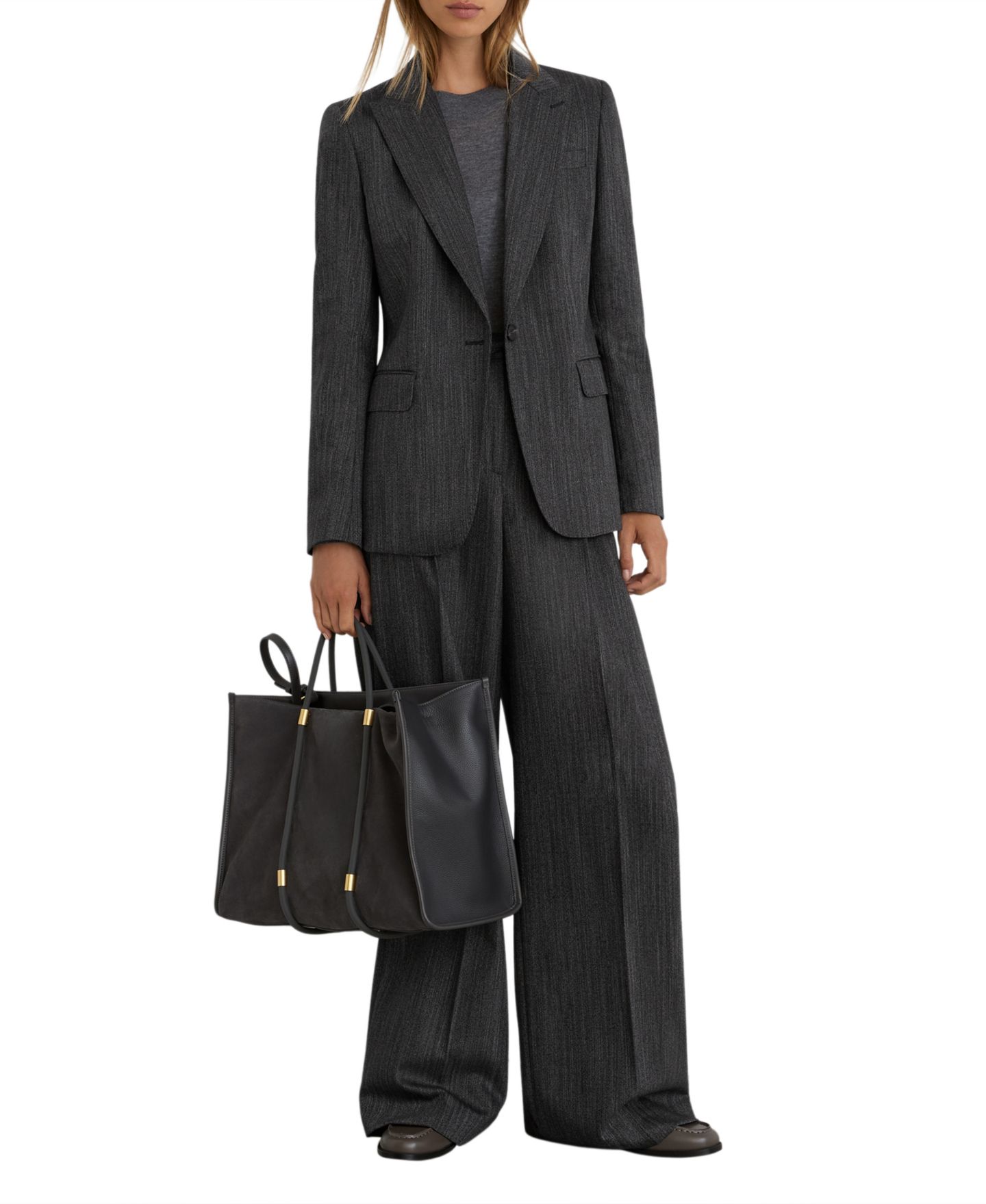 Женский пиджак REISS Herringbone Single-Breasted Wool-Blend Blazer, цвет: Тёмный серый — фото 2