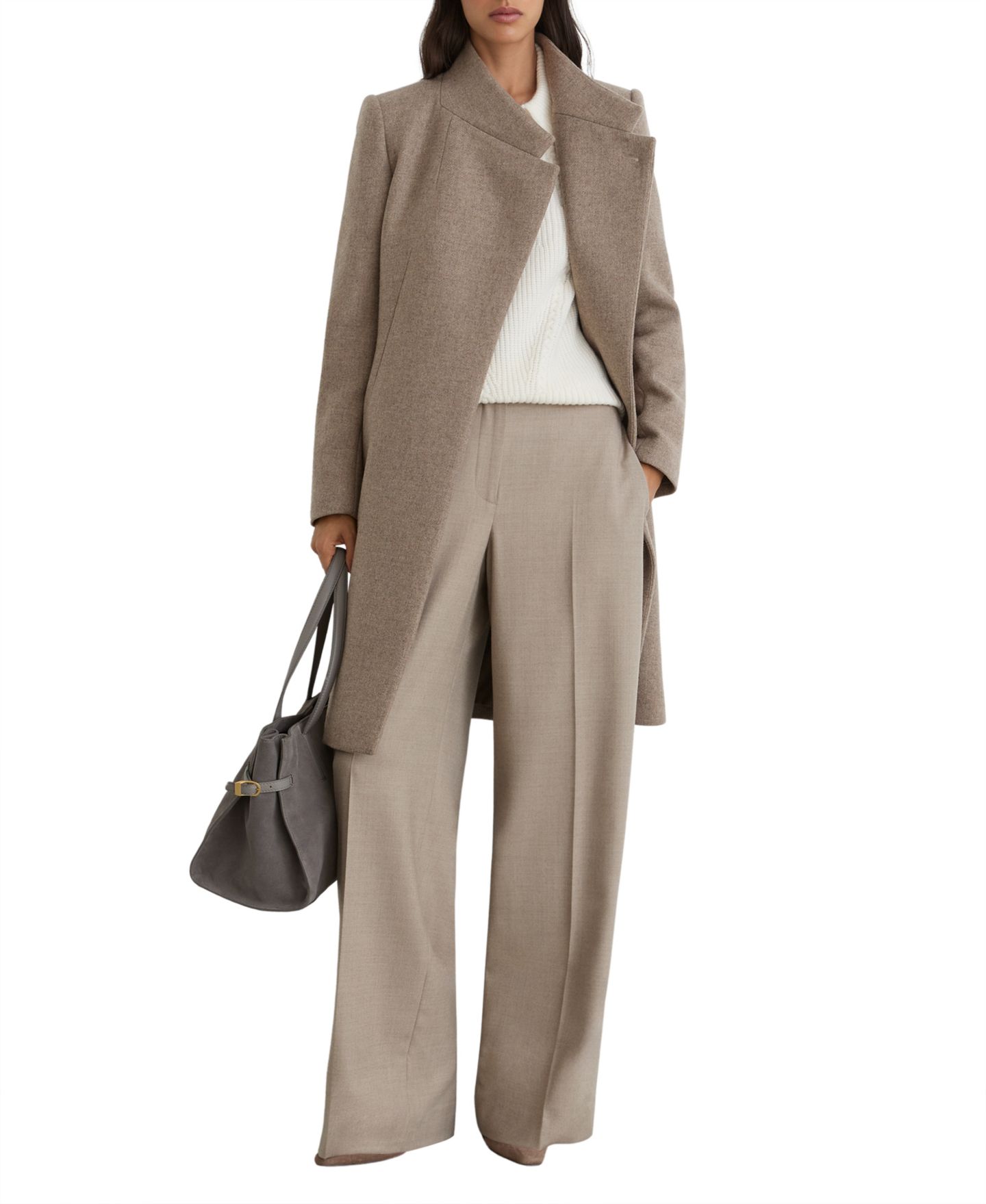 Женское пальто REISS Petite Max Wool-Blend Mid-Length Wrapover-Front, цвет: Нейтральный средний — фото 2