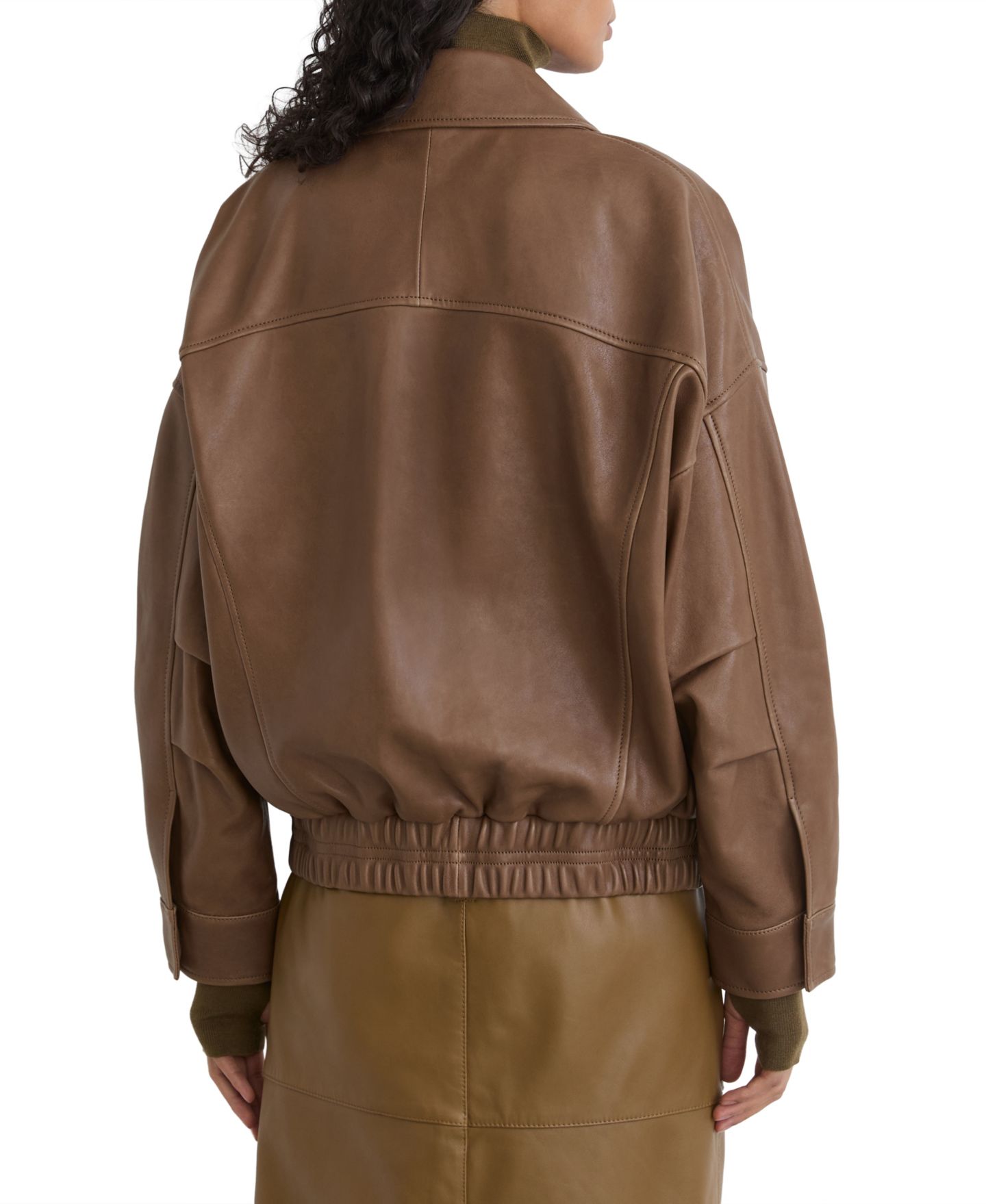 Женская куртка REISS Beau Leather Relaxed Bomber, цвет: Бежевый — фото 9