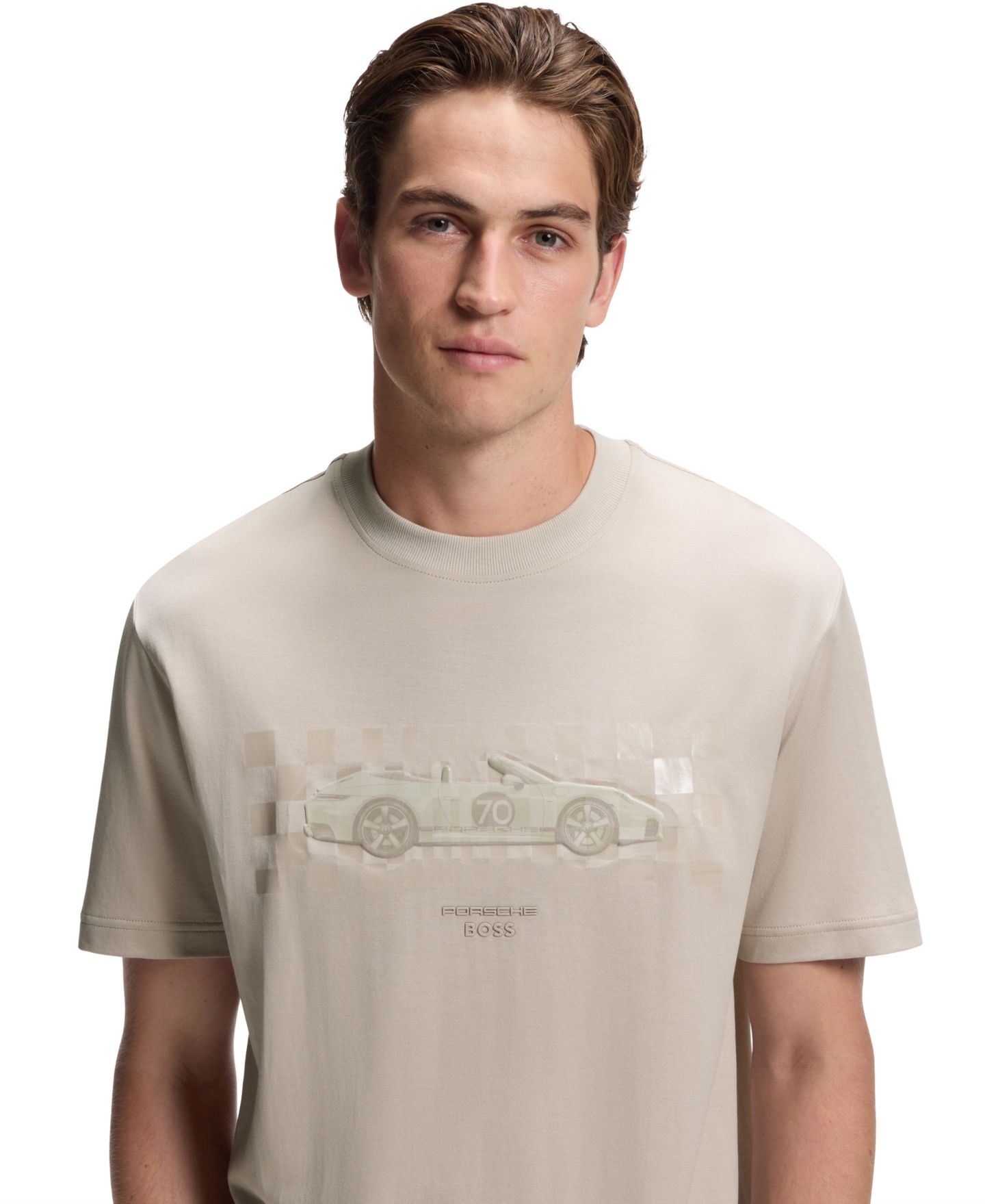 Мужская футболка Hugo Boss Porsche x BOSS Gloss Artwork Graphic Crewneck, цвет: Бежевый — фото 5