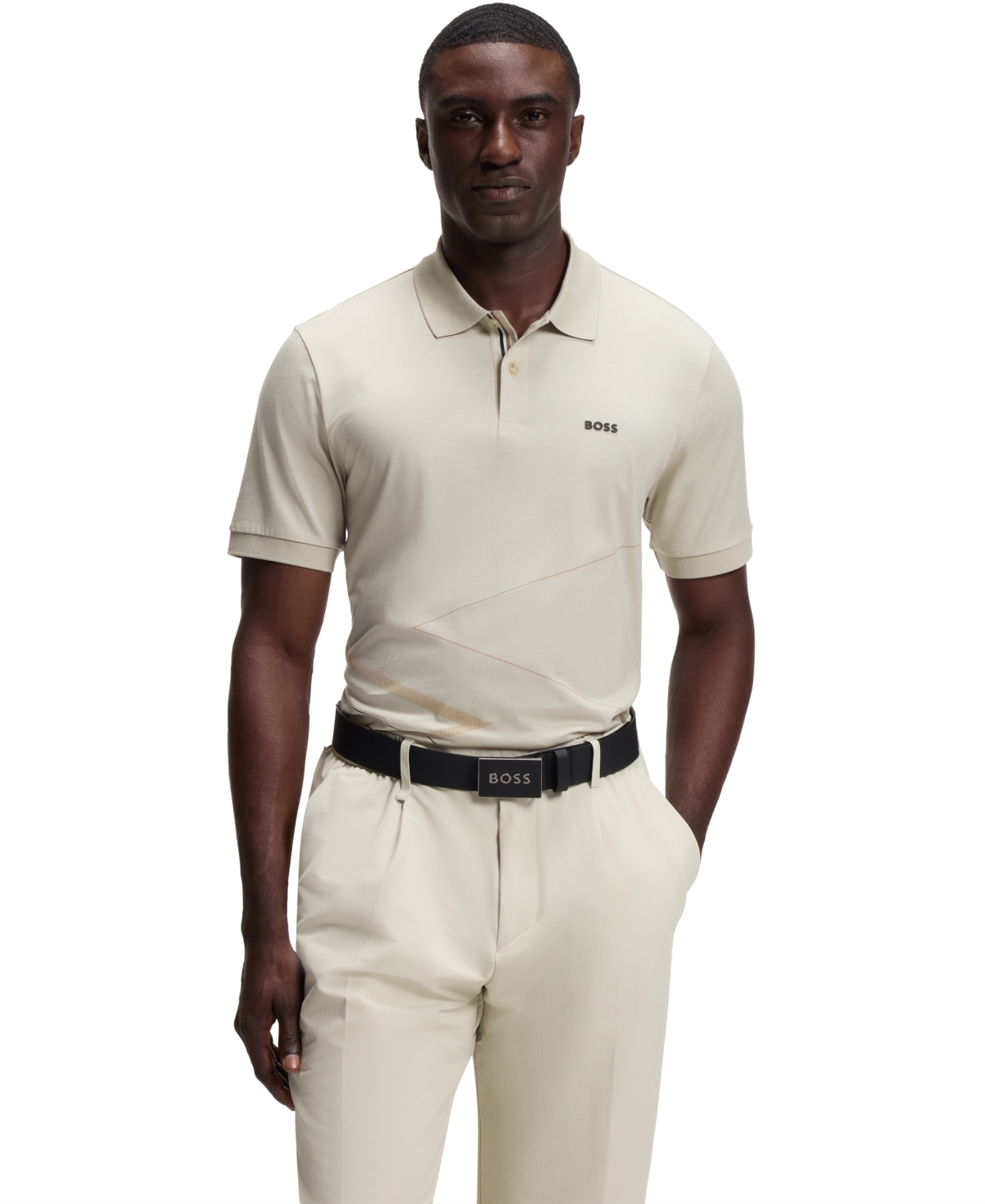 Boss by Hugo Boss Men's Pima-Cotton Regular-Fit Printed Polo Shirt - Open Beige