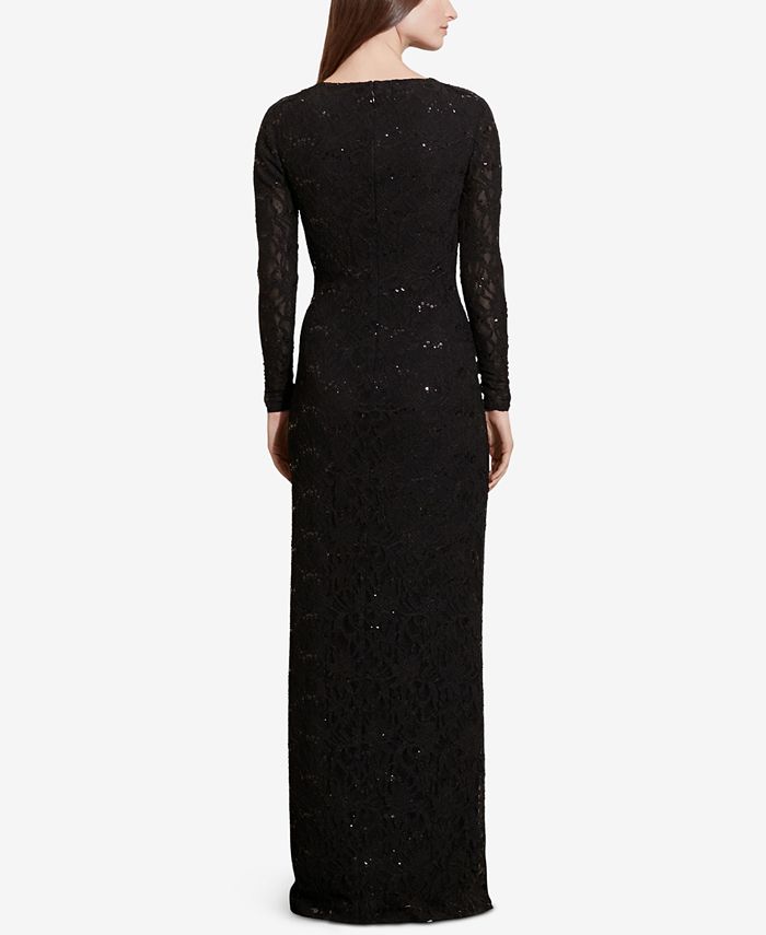 sequined lace gown with sheer inserts