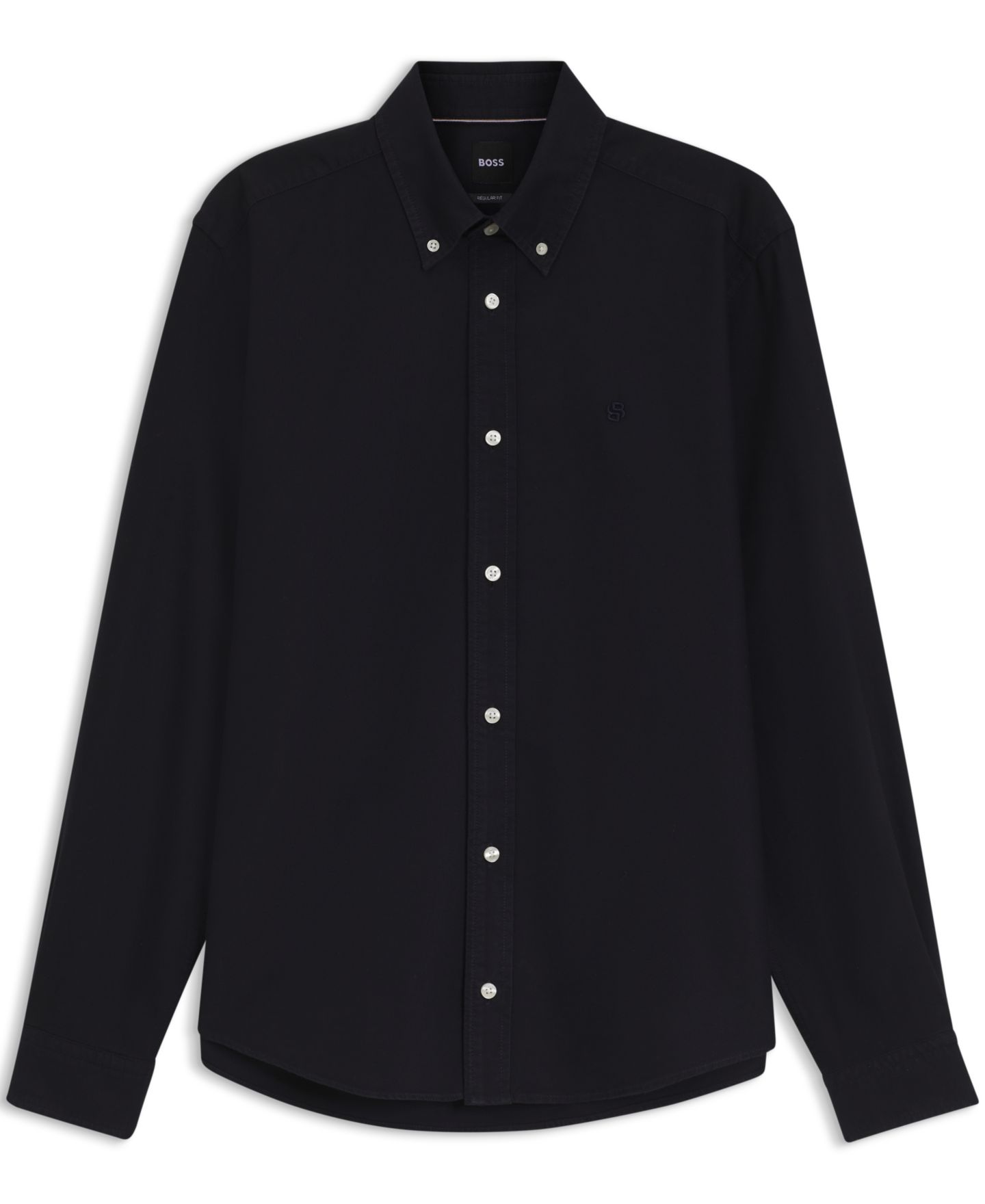 Мужская рубашка Hugo Boss H-LIAM Oxford Regular-Fit Button-Down Dress Shirt, цвет: Тёмный синий — фото 3