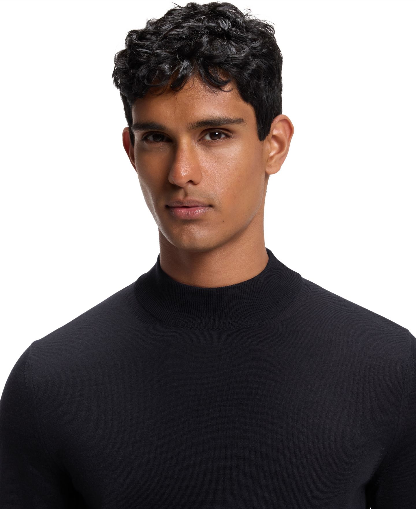 Мужской свитер Hugo Boss Extra-Fine Merino Wool Mock-Neck Regular-Fit, цвет: Тёмный синий — фото 5