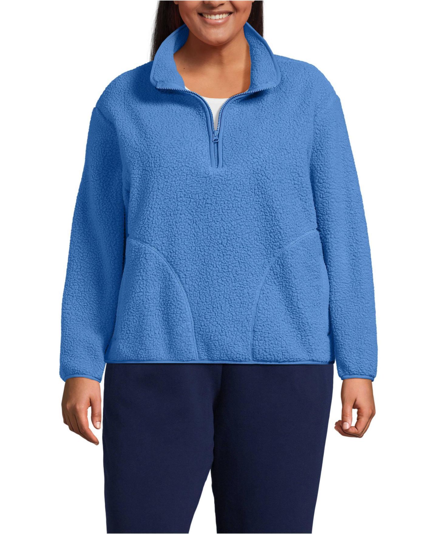 Женский свитер Lands' End Plus Size High Pile Half Zip Fleece Pullover, цвет: Кобальтовый синий — фото 1