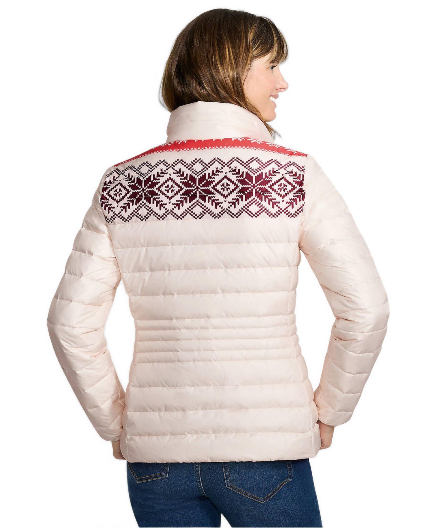 Женская куртка Lands' End Wanderweight Packable Print Down, цвет: Яркий маковый — фото 1