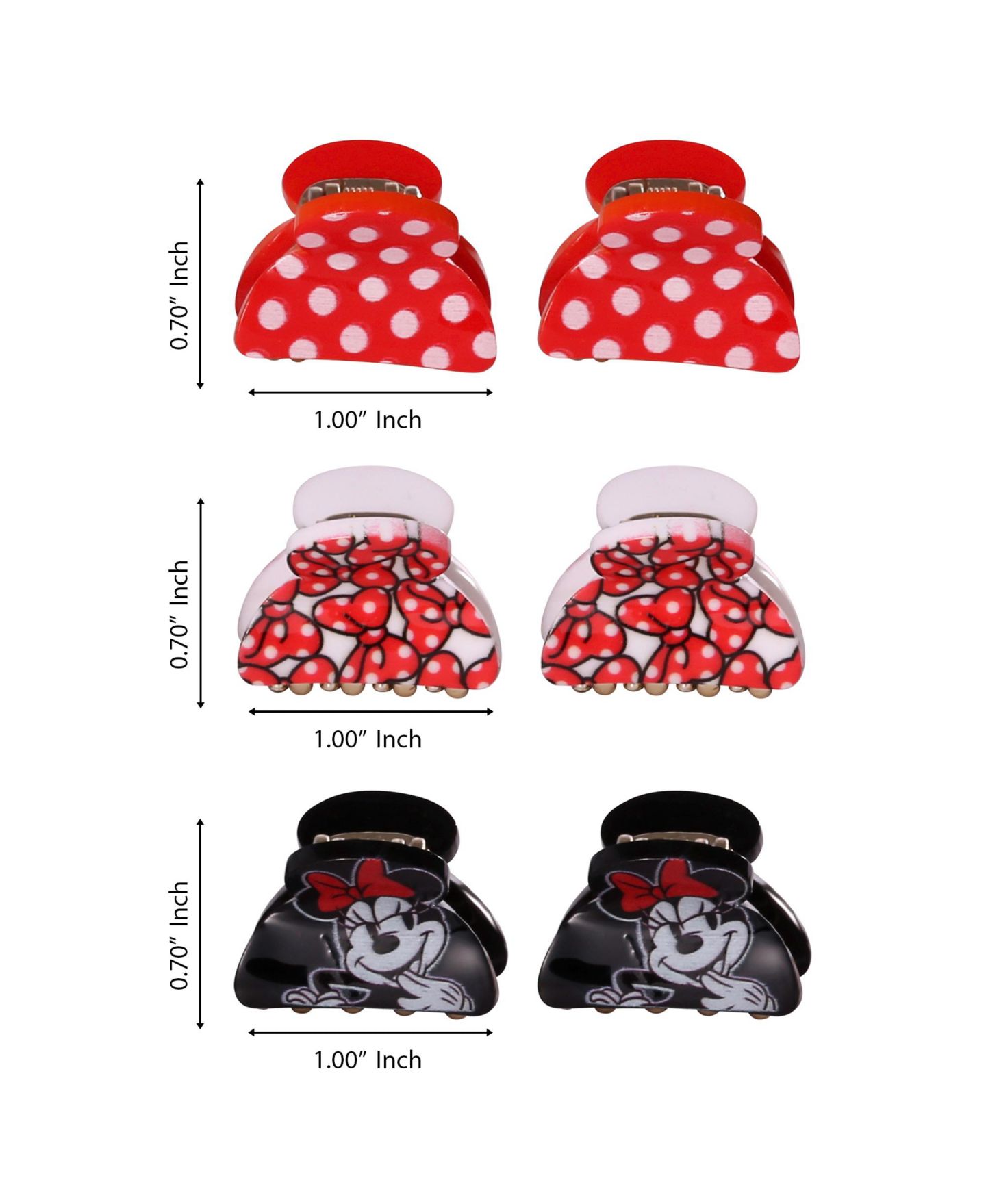 Аксессуары для волос Disney Minnie Mouse Small-Claw Hair Clips, 6-Piece Set для девочек, цвет: Красный — фото 5