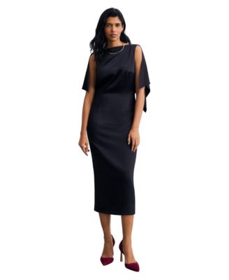 Women's Cape Sleeve Boat Neck Midi Sheath Dress