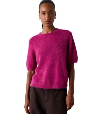 Women's Alpaca-Blend Crew Neck Short-Sleeve Knit Tee
