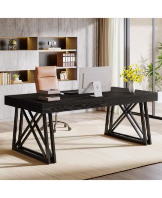 Executive Desk with X-Shaped Legs, 63'' Farmhouse Office Computer Desk, Large Writing Table