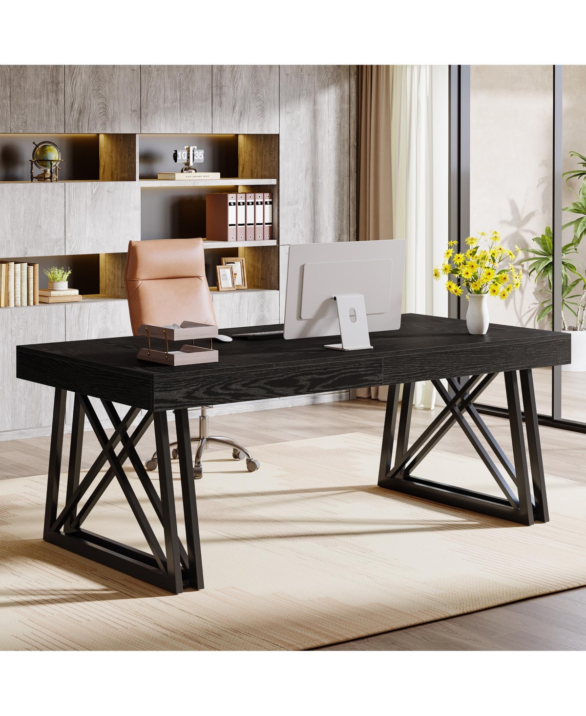 Tribesigns Executive Desk with X-Shaped Legs, 63'' Farmhouse Office Computer Desk, Large Writing Table