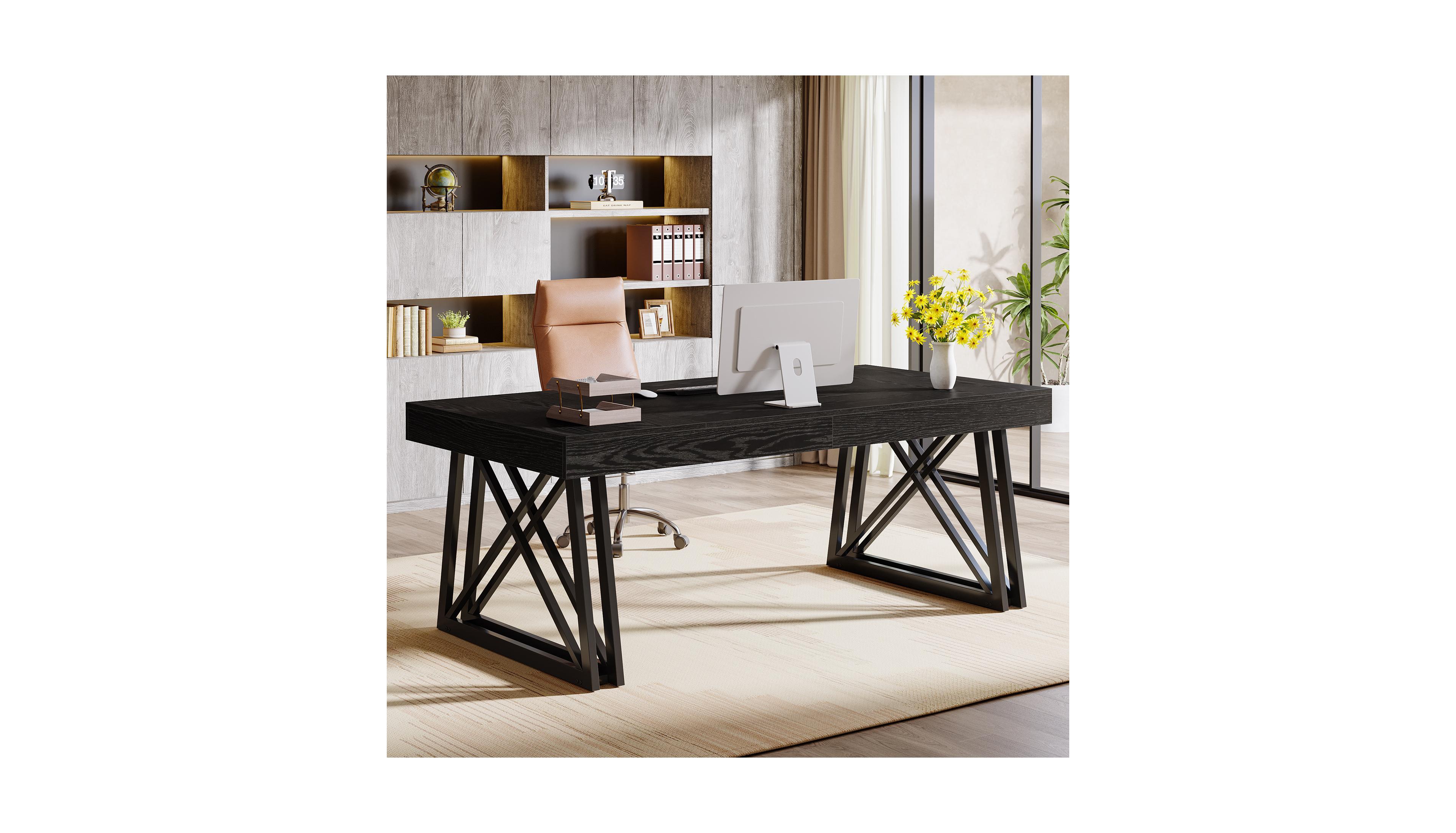 Tribesigns Executive Desk with X-Shaped Legs, 63'' Farmhouse Office Computer Desk, Large Writing Table