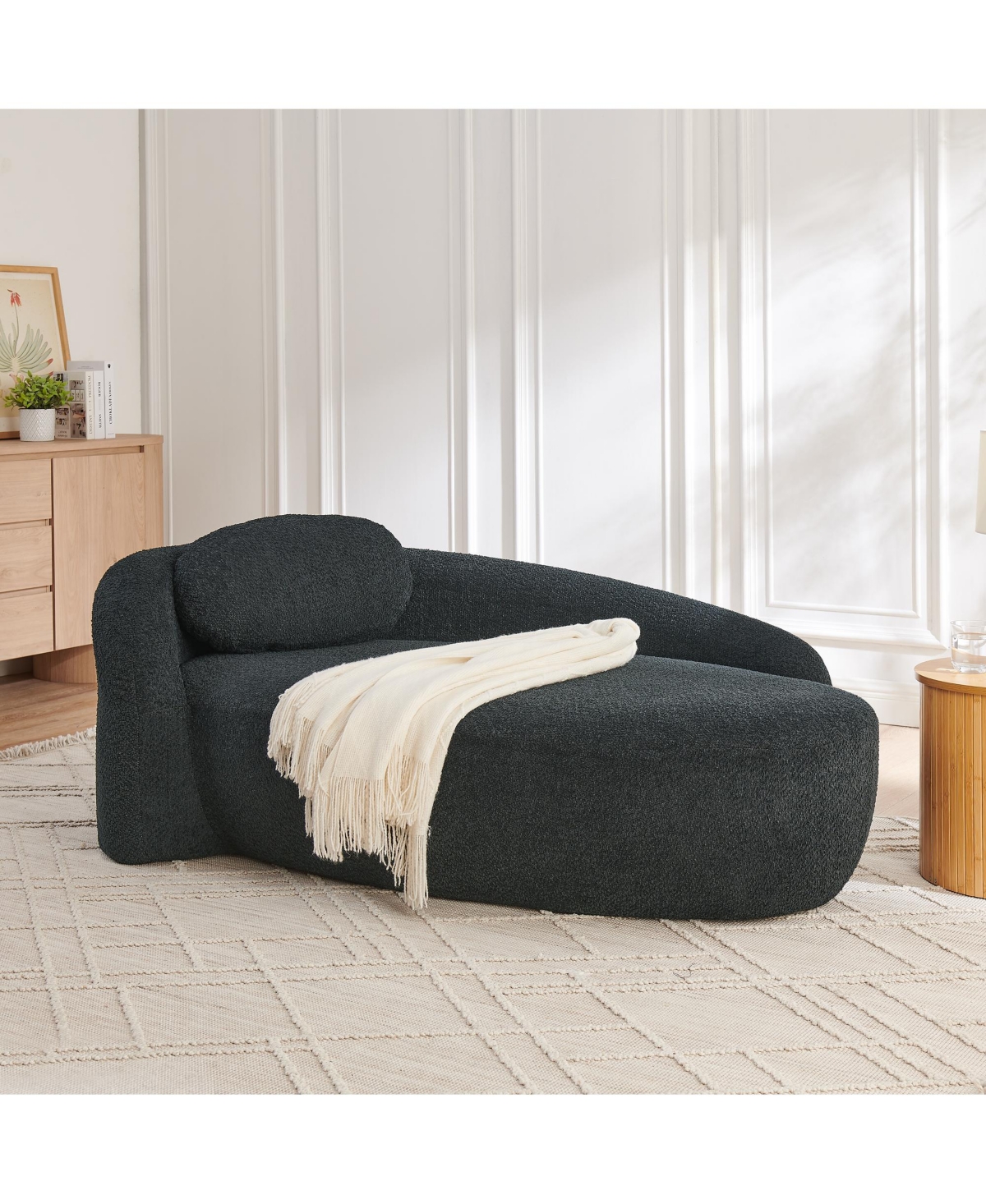 Rainsken Modern Oval Single Sofa Chair, Comfy Lounge Chair with Integrated Backrest, Side Armrest and Pillow for Living Room, Bedroom