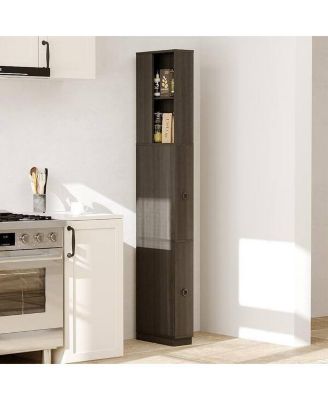FUFUandGAGA Wood 72.8 in. Accent Cabinet with Shelves,Side Pull-Out Storage Drawers for Narrow Space,Sofa Side Organization