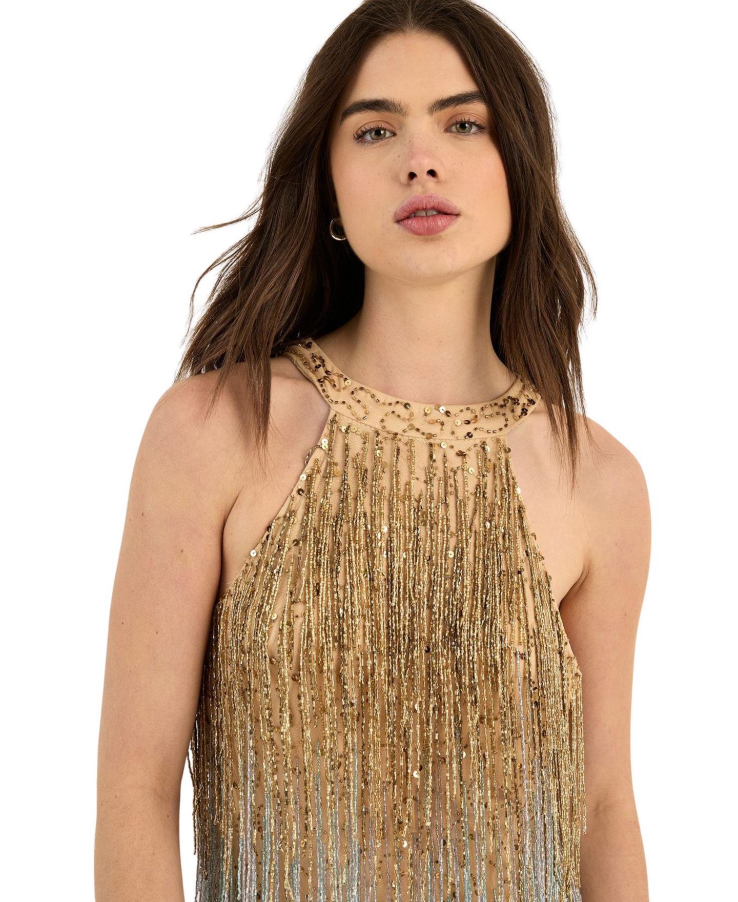 Женское платье Nasty Gal Ombre Beaded Tassel Mini, цвет: Золотой — фото 4