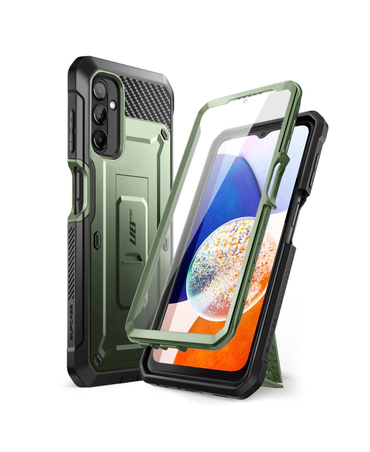 Supcase Unicorn Beetle Pro Shockproof Phone Case with Built-in Screen Protector for Samsung Galaxy A14 - Dark Green