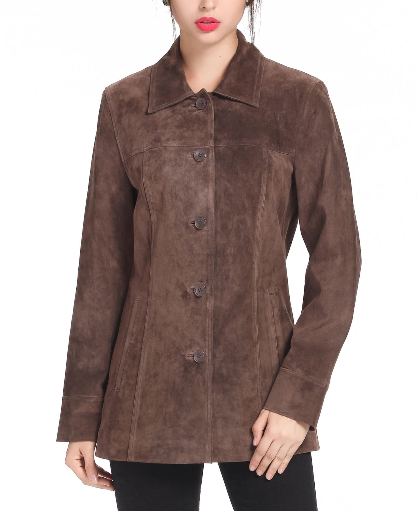 Женское пальто BGSD Cora Button-Front Suede Leather Car, цвет: Коричневый — фото 2