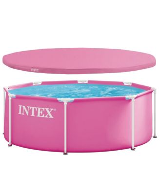 8' x 30" Metal Frame Above Ground Swimming Pool with Round Cover, Pink