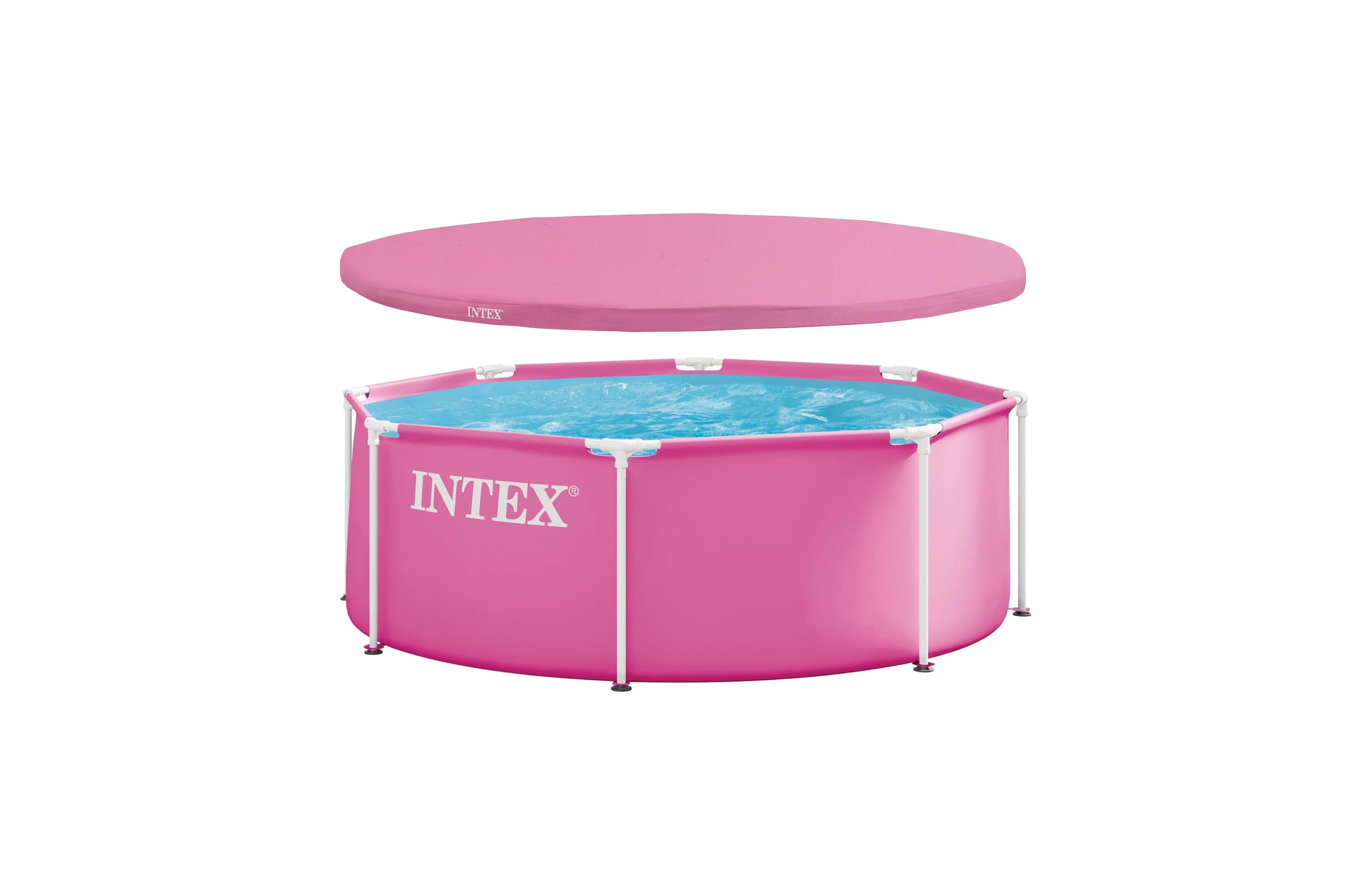 Intex 8' x 30" Metal Frame Above Ground Swimming Pool with Round Cover, Pink