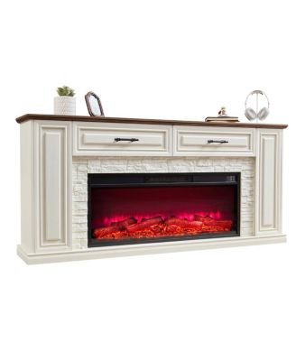  Farmhouse 70" Fireplace TV Stand with 42" Electric Fireplace