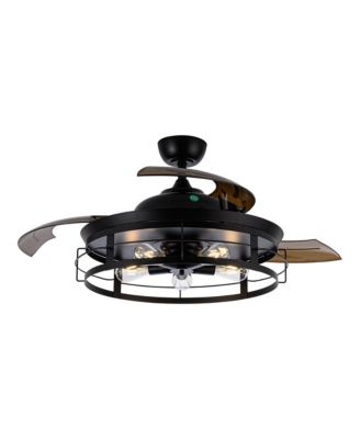52" Matte Black Industrial Metal Retractable Blade Ceiling Fan Chandelier with Remote