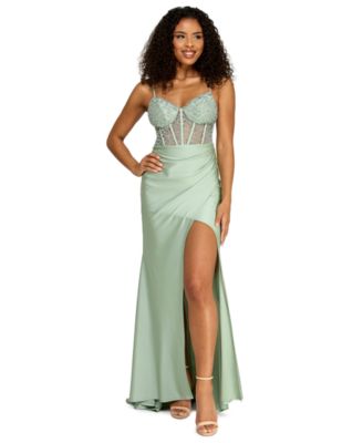 b darlin juniors sequined lace bustier bodycon dress Juniors' Strappy Sequined-Lace Maxi Sweetheart bustier