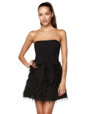 Juniors' Strapless Feather-Trimmed Fit & Flare Dress