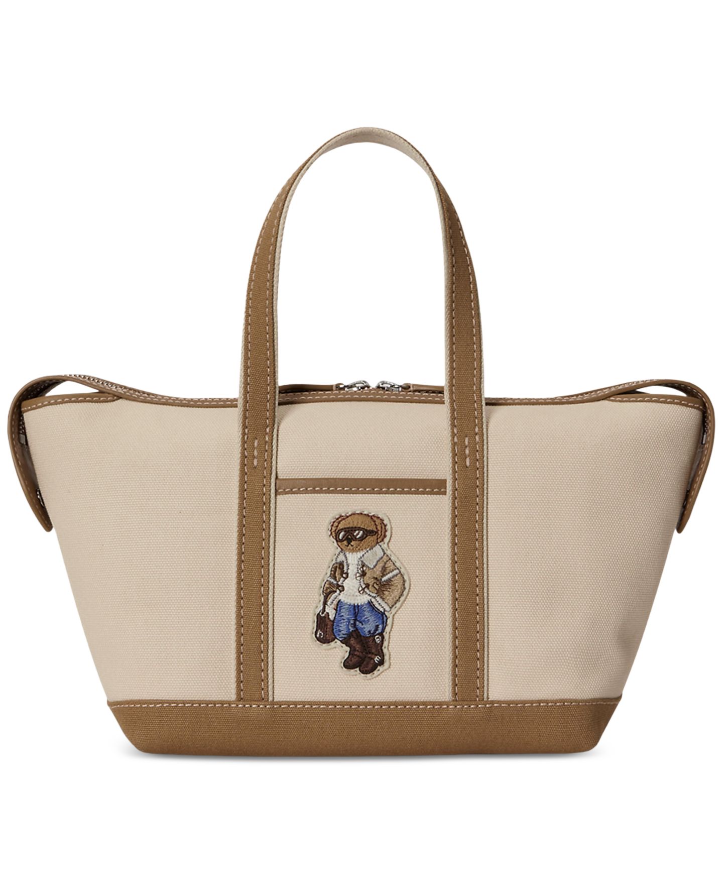 Женская сумка Polo Ralph Lauren Bear Canvas Mini Shopper Tote, цвет: Экрю / Рыжевато-коричневый — фото 1