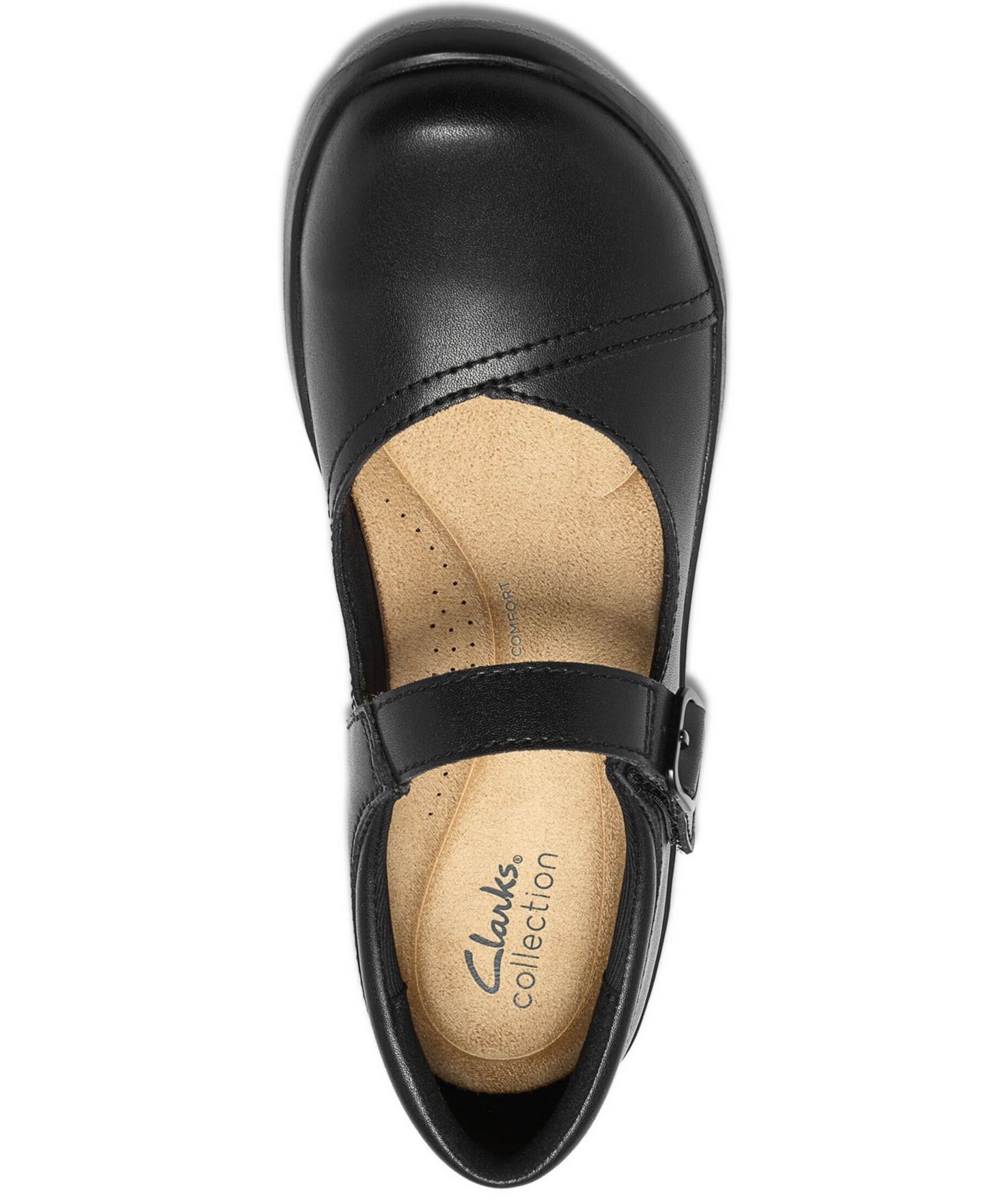 Женские балетки Clarks Angie Jane Mary Jane Arch-Support Round Toe Flats, цвет: Чёрный кожаный — фото 4