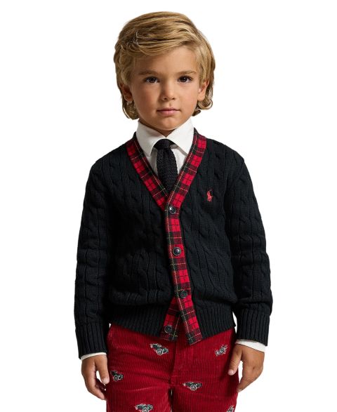 Детский кардиган Polo Ralph Lauren с косами и клетчатой отделкой, 2T-7, цвет: Чёрный