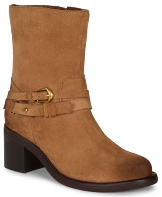 Women's Armia Cross Buckle Block Heel Almond Toe Booties