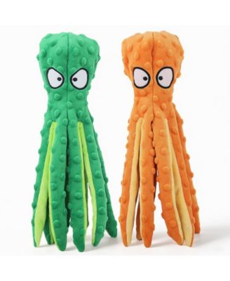 2 Pack Octopus Dog Toys Squeaky Crinkle No Stuffing Interactive Chew Play Set