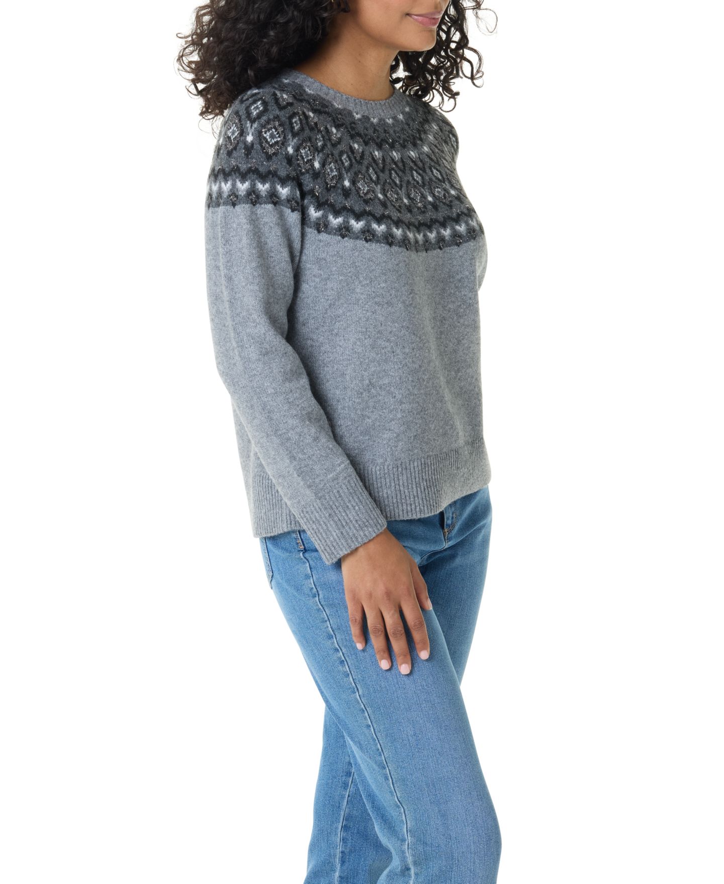 Женский свитер Gloria Vanderbilt Fair Isle Sweat Crewneck Long-Sleeve, цвет: Угольный — фото 2