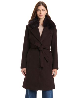 Women's Belted Coat W/ Detachable Fur Collar