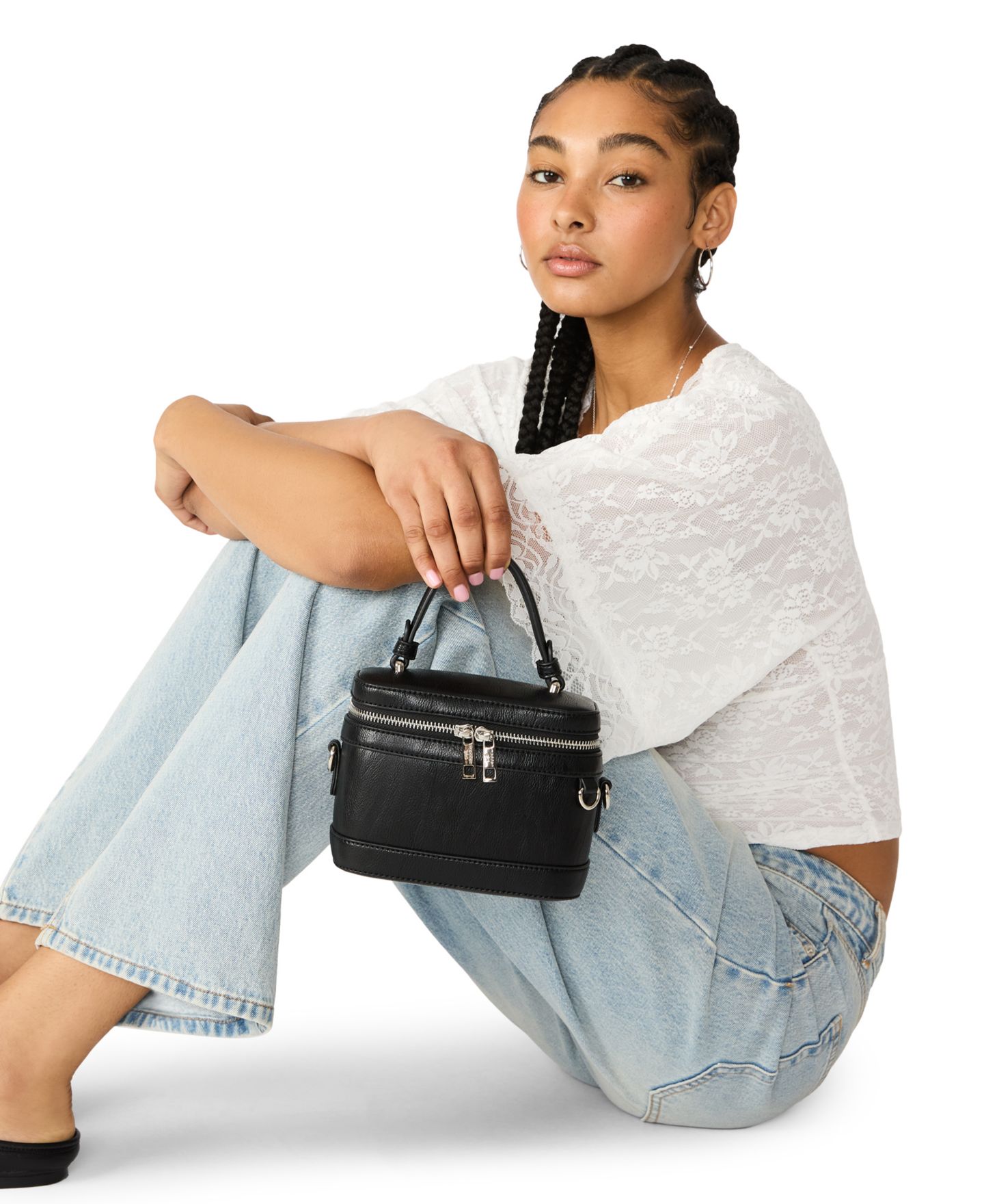 Женская сумка Madden Girl Small Top Handle Satchel Crossbody Handbag, цвет: Чёрный — фото 6