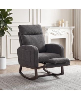 High Back Upholstered Nursery Glider Rocking Chair with Footrest & Side Pocket, Comfortable Lounge Chair for Baby Room, Bedroom, or Living Room