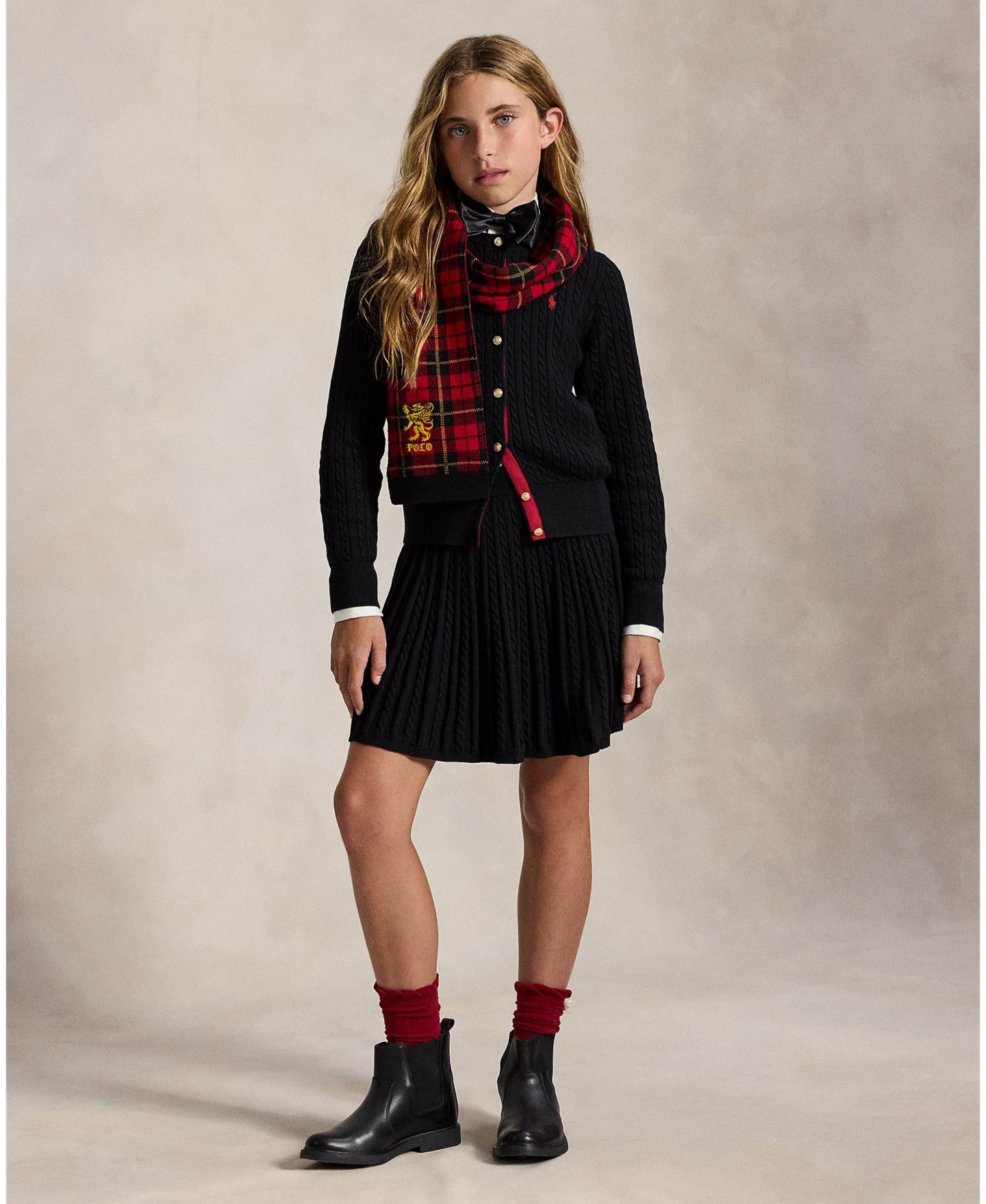 Polo Ralph Lauren Girls' 7-16 Mini-Cable Cardigan and Skirt, 2-Piece Set, цвет: Чёрный — фото 3