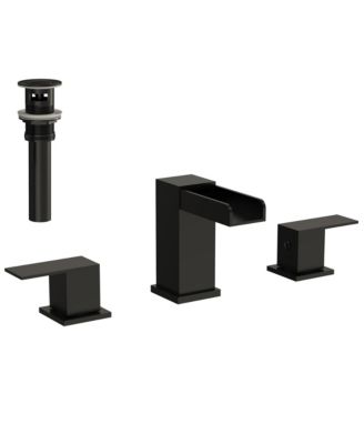 3-Hole Widespread Bathroom Sink Faucet with Pop-Up Drain Dual Lever Handles Waterfall Spout Sinks Faucet Brushed