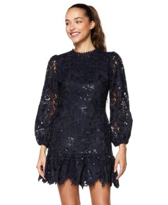 Juniors' Long-Sleeve Embroidered Scalloped Dress