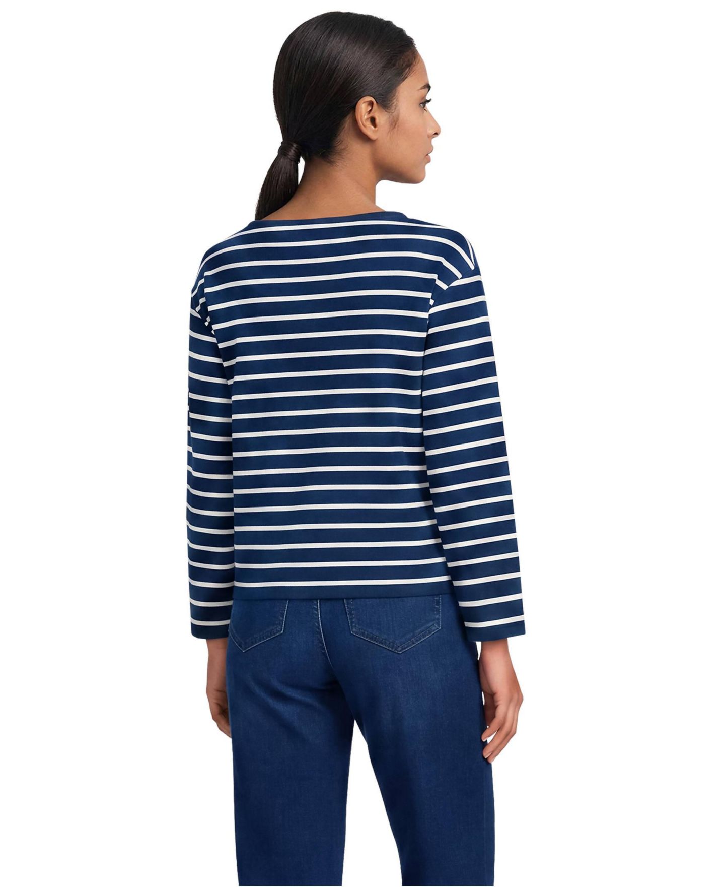 Женская футболка Lands' End Supima Cotton Breton-Stripe Boat Neck, цвет: Морской / Слоновая кость полосатый — фото 2