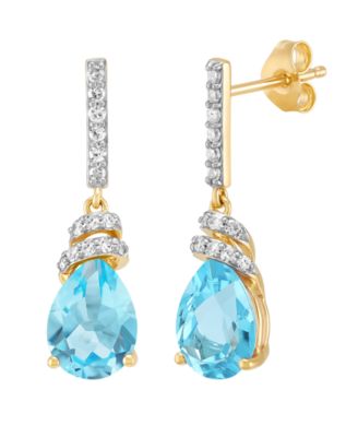Swiss Blue Topaz and Diamond Dangle Earrings (2-3/8 ct. t.w. Topaz, 1/6 ct. t.w. Diamond) in 14k Yellow Gold