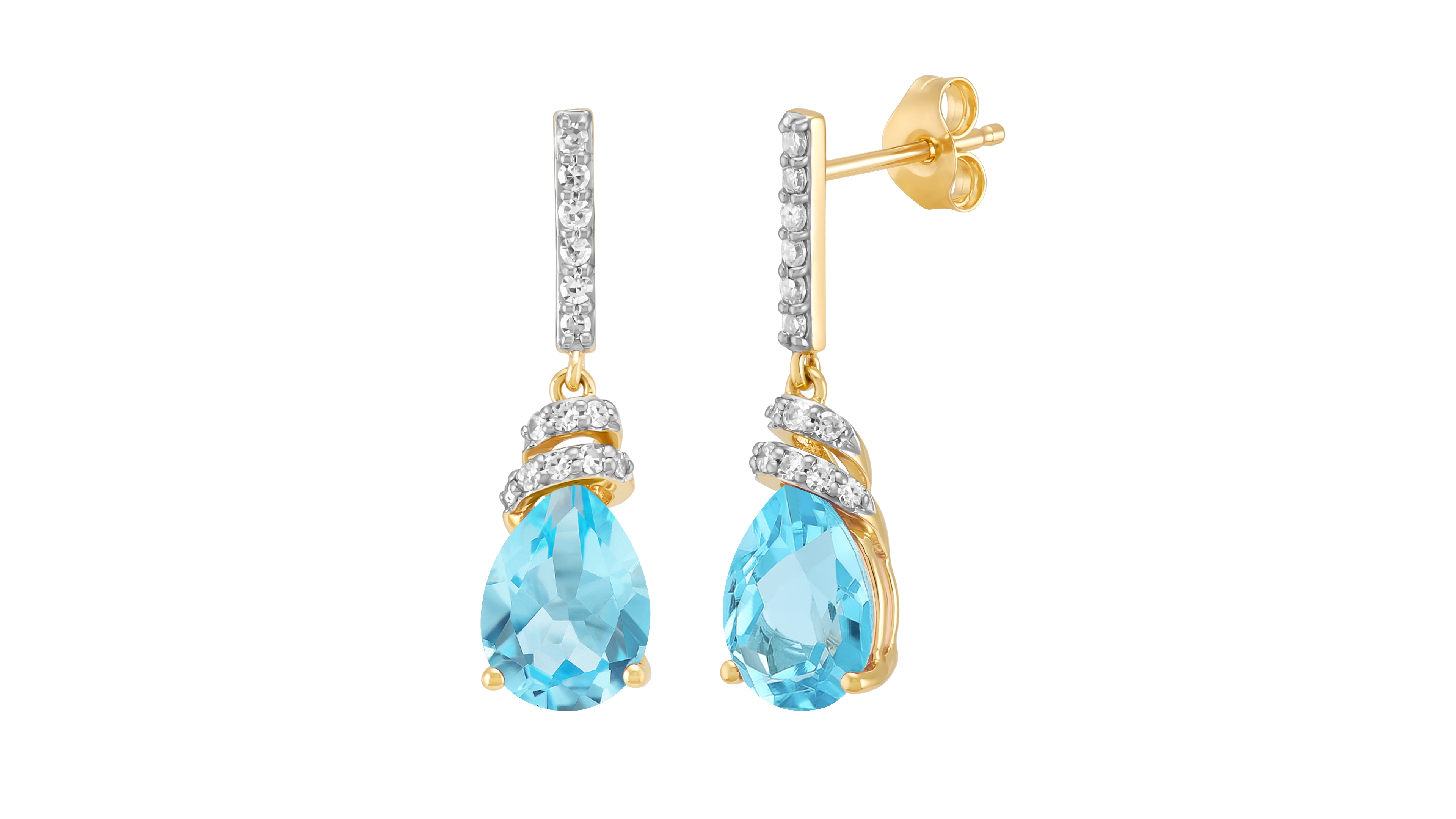 Macy's Swiss Blue Topaz and Diamond Dangle Earrings (2-3/8 ct. t.w. Topaz, 1/6 ct. t.w. Diamond) in 14k Yellow Gold
