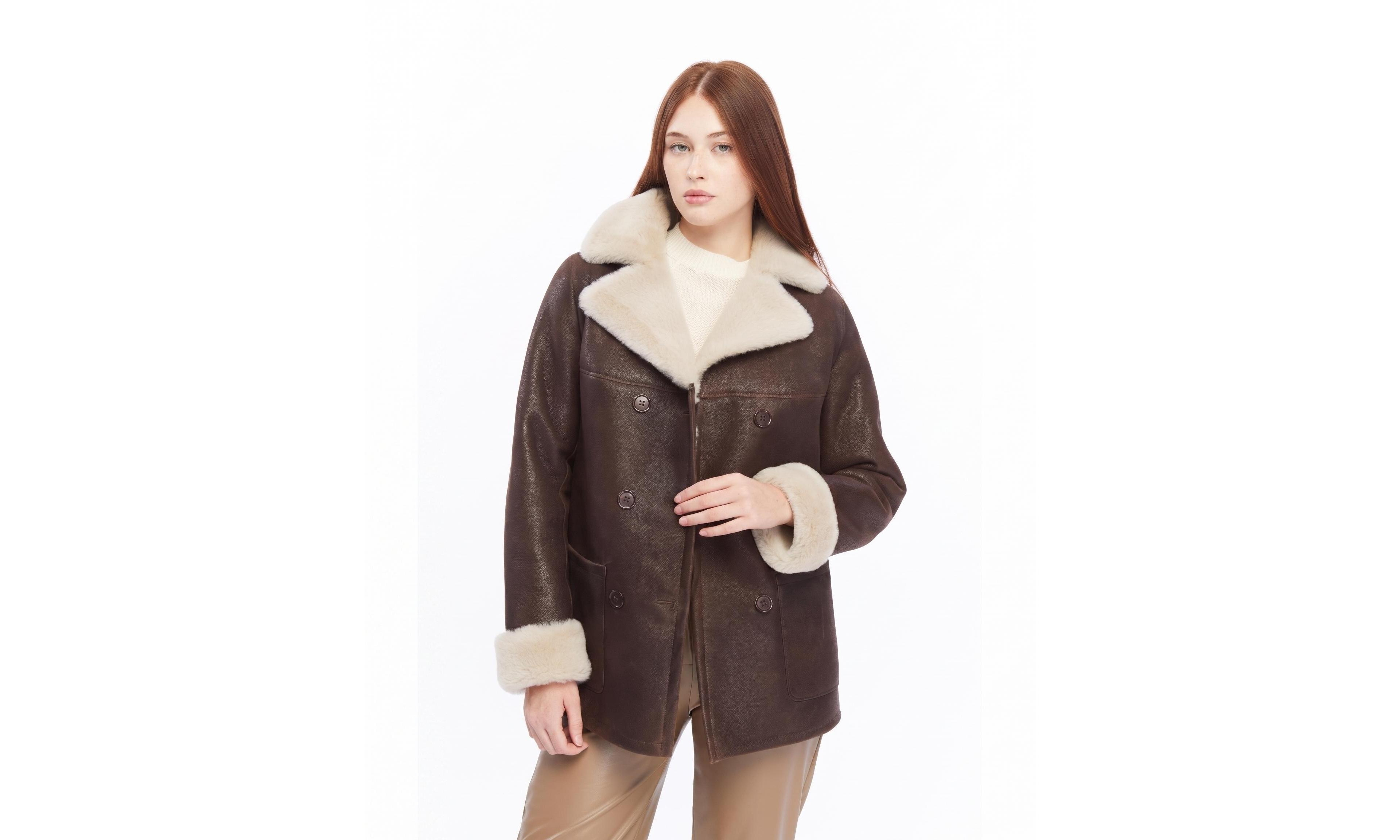 Furniq Uk Women's Chelsea Double-Breasted Shearling Peacoat