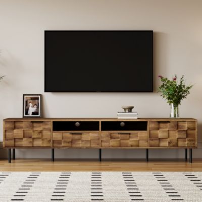 78.7" Natural Mid Century TV Stand 2 Drawer Media Console Supports Up To 85 Inch TV